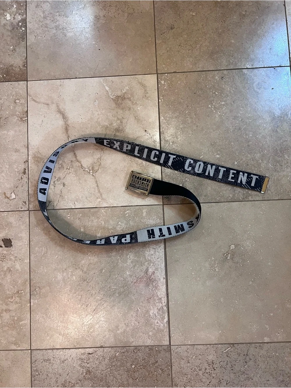Explicit Content Printed Webbing Belt - Black and White